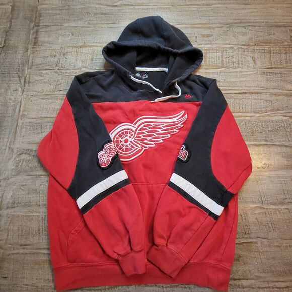 Majestic NHL Red Wings Stitched Hockey Hoodie Pullover Sweatshirt Mens Medium - Picture 1 of 8